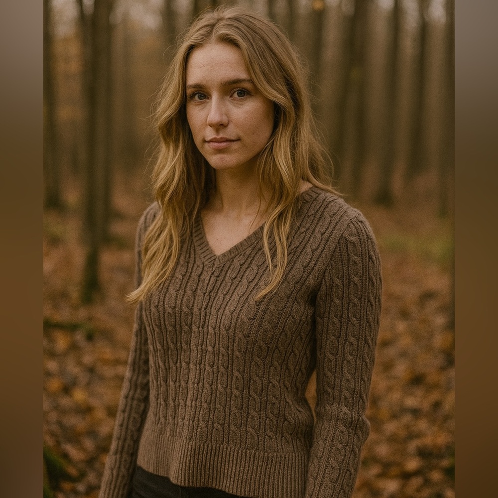 St.John’s Bay Brown Cable Knit V-Neck Sweater size medium